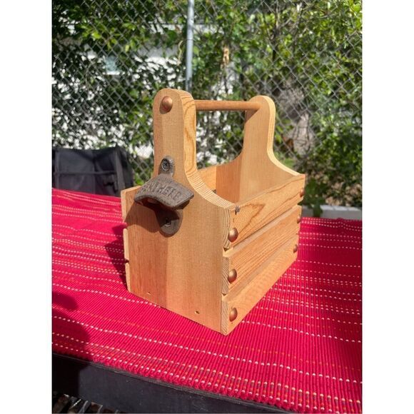 Custom Wood Beverage Caddy W/ Bottle Opener/4-Pack New - Picture 6 of 16